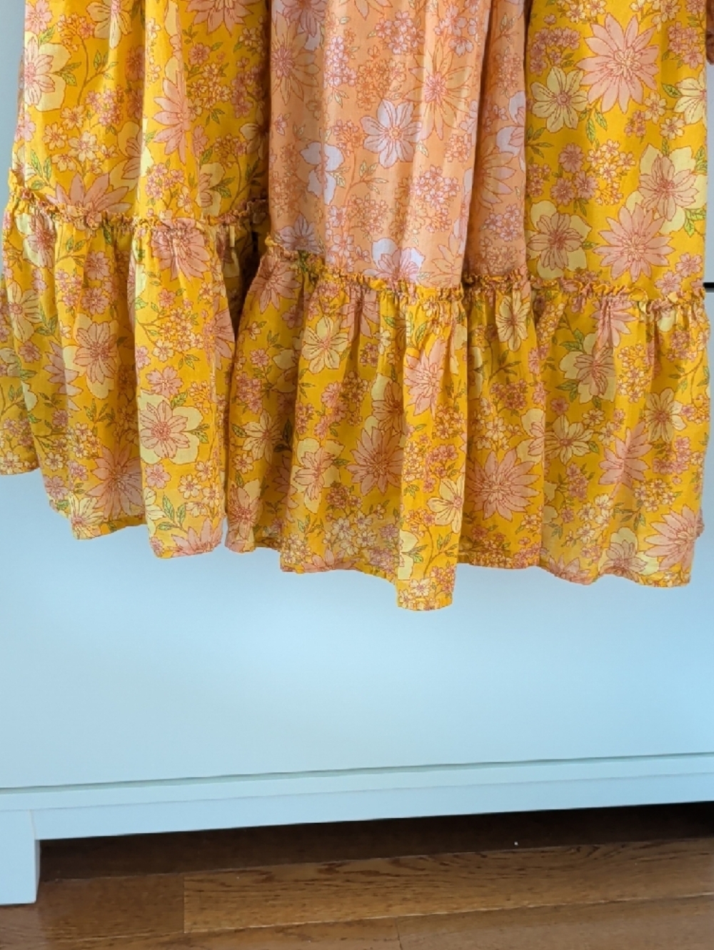 American Eagle Outfitters Pink & Mustard Floral Tiered Peasant Dress - Picture 5 of 9